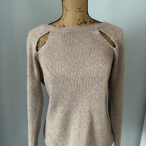 White House Black Market Beige Cut-Out Sweater